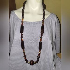 Vintage Wood And Lucite Long Necklace